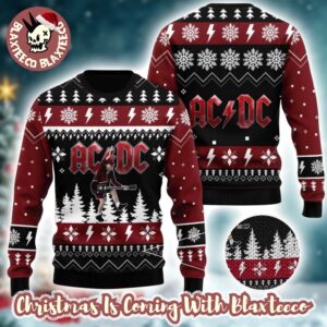 ACDC Angus Young Signature Move Under The Snowy Night 2025 Christmas Ugly Sweater