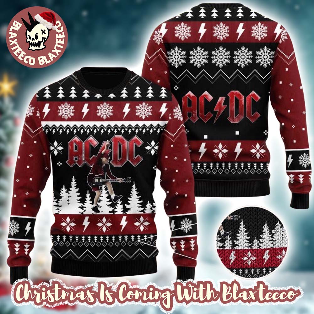 ACDC Angus Young Signature Move Under The Snowy Night 2025 Christmas Ugly Sweater ACDC Angus Young Signature Move Under The Snowy Night 2025 Christmas Ugly Sweater