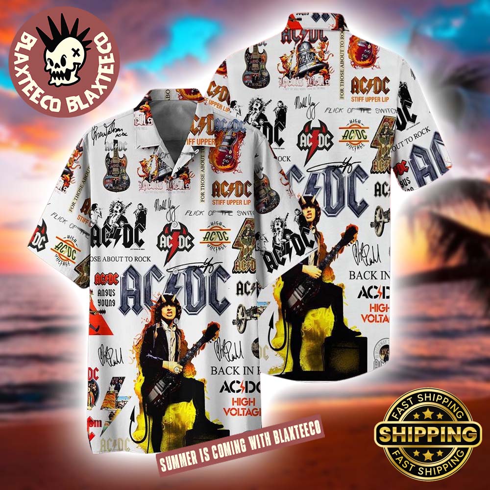 ACDC Band Symbols Collage Angus Young White Summer Hawaiian Shirt