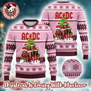 ACDC Funny Band Graphics Vintage Pink Christmas Ugly Sweater 2025
