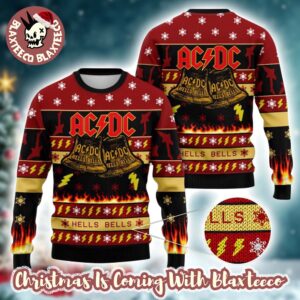 ACDC Hells Bells Flames Graphics Thunder Pattern Knitted 2025 Ugly Christmas Sweater
