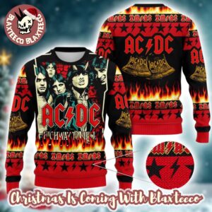 ACDC High Way To Hell X Hells Bells Signature Albums Xmas Black And Red Ugly Christmas Sweater