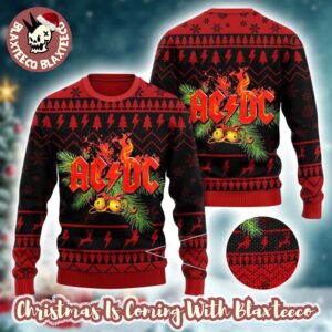 ACDC Holiday Style Knitted Red And Black Ugly Christmas Sweater