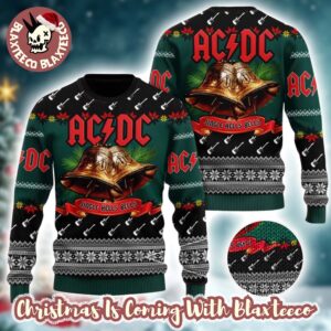 ACDC Jingle Hells Bells With Signature Bells Art Electric Guitar Pattern Ugly Christmas Sweater 2025