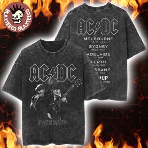 ACDC PWR Up Australia 2025 Angus Young And Brian Johnson Photo PWR UP Tour With Dates Back Washed T-Shirt