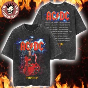 ACDC PWR Up Australia 2025 Angus Young Gibson Electric Guitar PWR UP Tour Retro Washed T-Shirt
