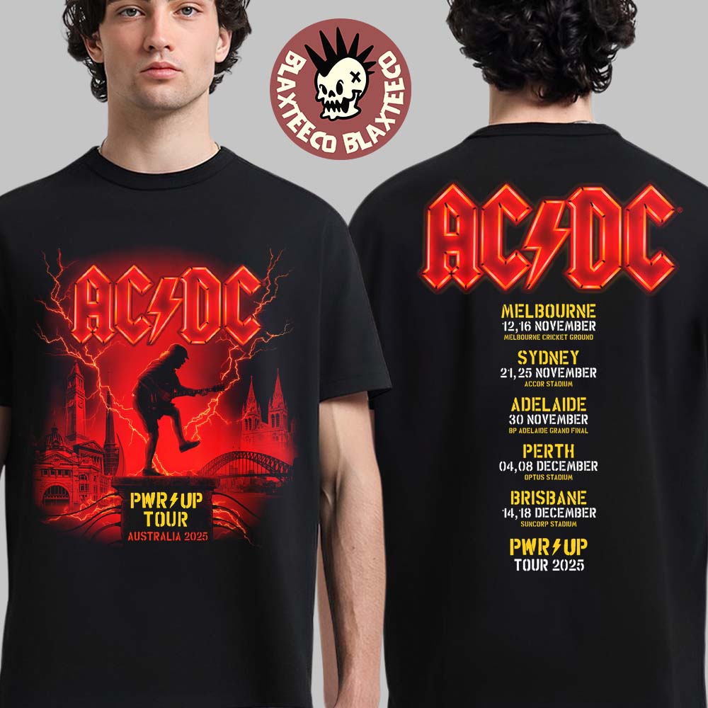ACDC PWR Up Tour Australia 2025 City Dates Online Exclusive T-Shirt ACDC PWR Up Tour Australia 2025 City Dates Online Exclusive T-Shirt