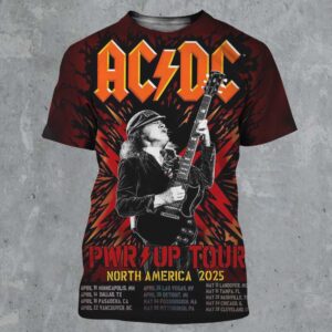 ACDC PWR Up Tour North America 2025 Official Tour Dates Angus Young Art All Over Print Shirt