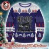 ACDC Merry Christmas Signature Logo With Holiday Pattern Knitted White Ugly Christmas Sweater