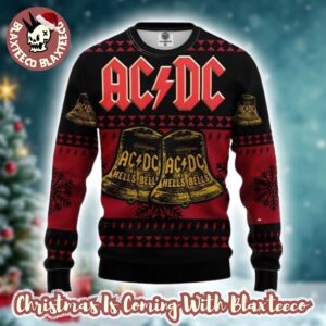 ACDC Signature Hells Bells Xmas 2025 Knitted Red And Black Ugly Christmas Sweater