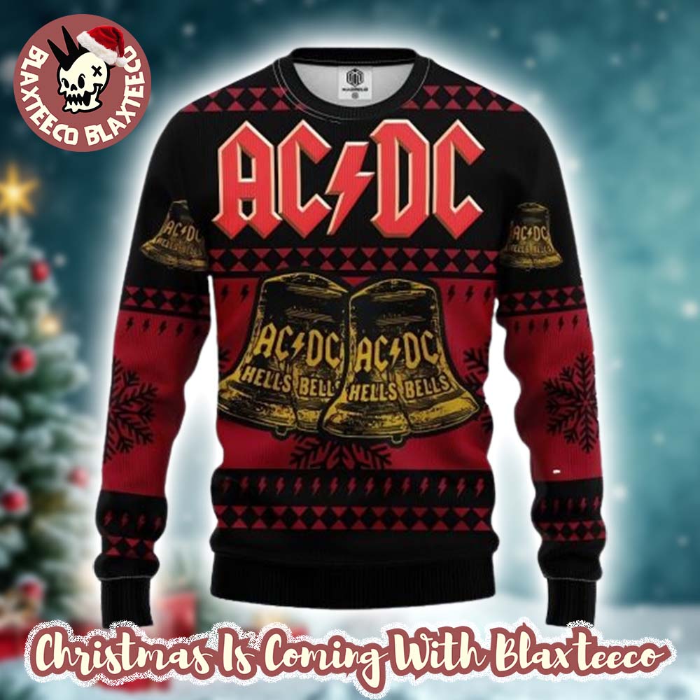ACDC Signature Hells Bells Xmas 2025 Knitted Red And Black Ugly Christmas Sweater ACDC Signature Hells Bells Xmas 2025 Knitted Red And Black Ugly Christmas Sweater