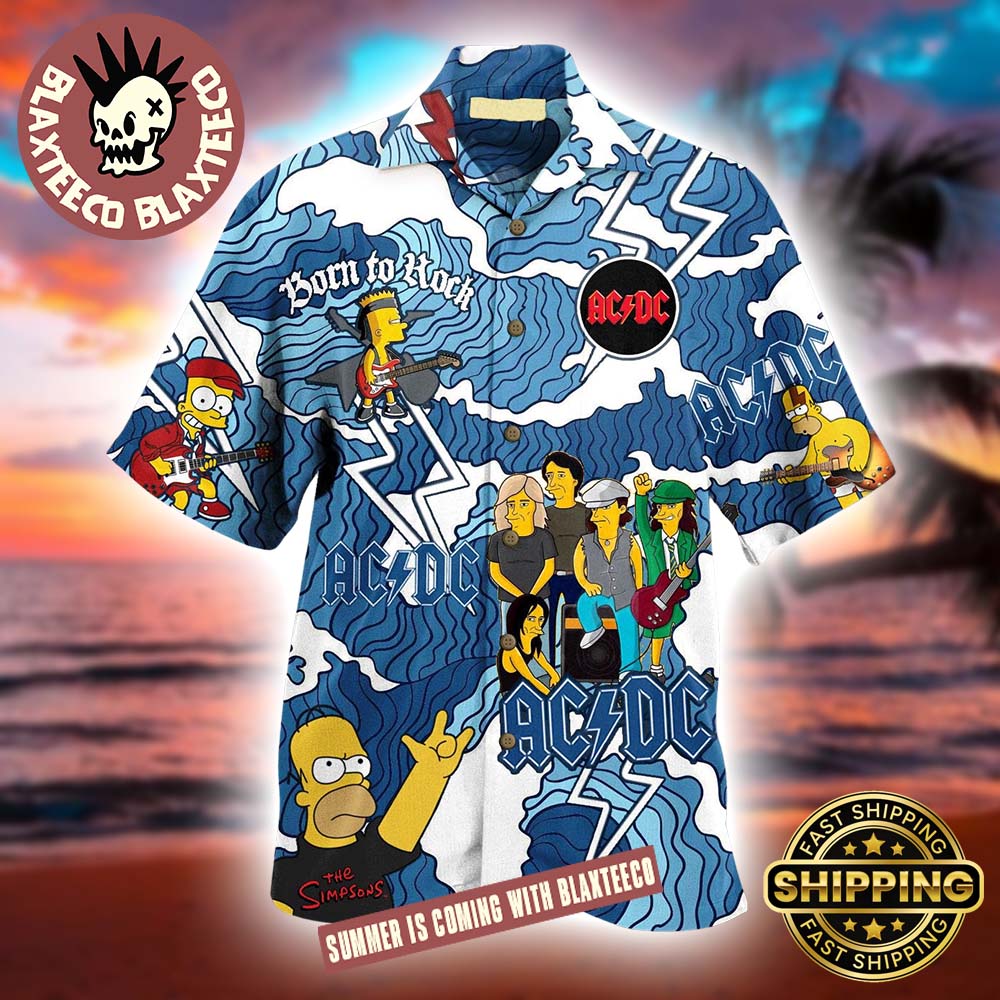 ACDC The Simpsons Born To Rock Surfing Style Blue 2025 Summer Hawaiian Shirt