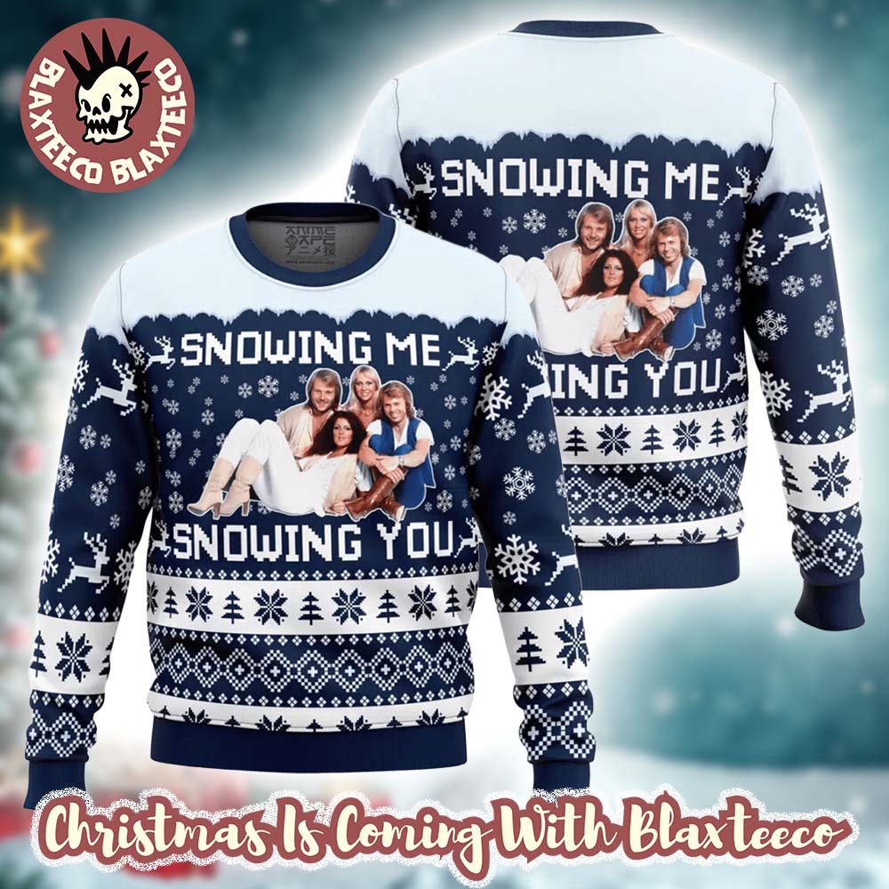 Abba Snowing Me Snowing You Band Photo Knitted Ugly Christmas Sweater Abba Snowing Me Snowing You Band Photo Knitted Ugly Christmas Sweater