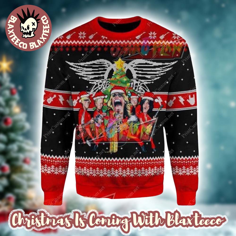 Aerosmith Band Photo Caricature Style Xmas 2025 Ugly Christmas Sweater