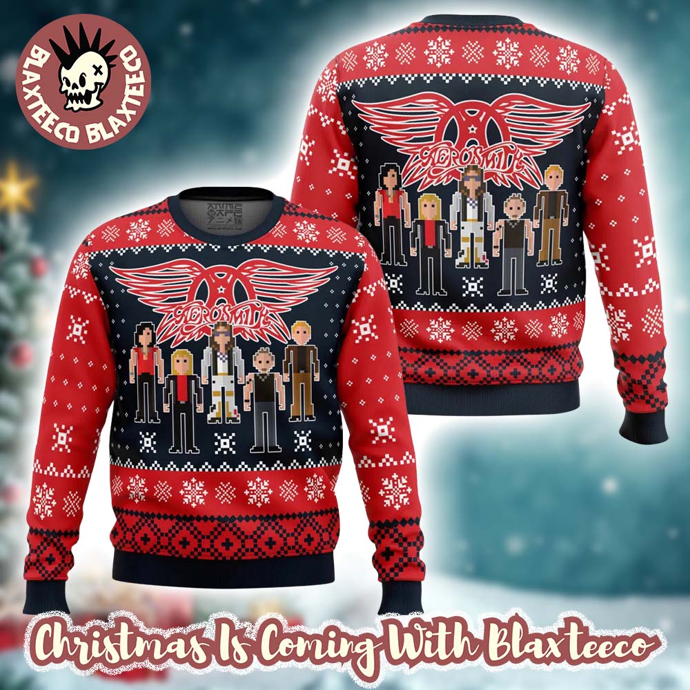 Aerosmith Band Pixel Style Knitted Ugly Christmas Sweater Aerosmith Band Pixel Style Knitted Ugly Christmas Sweater