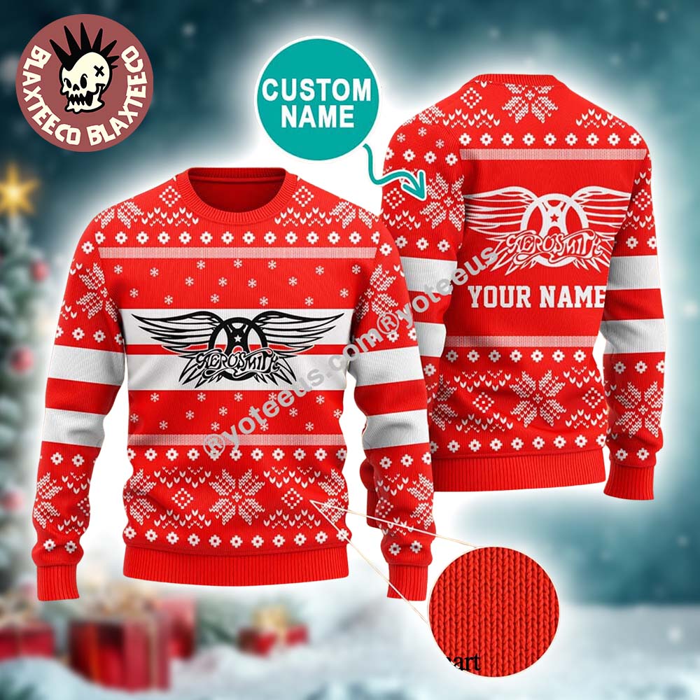 Aerosmith Classic Logo Personalized Knitted Red Ugly Christmas Sweater 2025