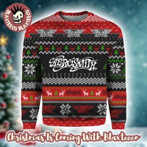 Aerosmith Full Print Logos Holiday Style Pattern Knitted Ugly Christmas Sweater For Fans