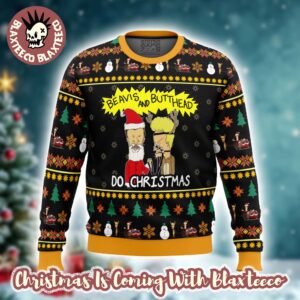 Beavis and Butthead Do Christmas Funny Santa And Reindeer Ugly Christmas Sweater