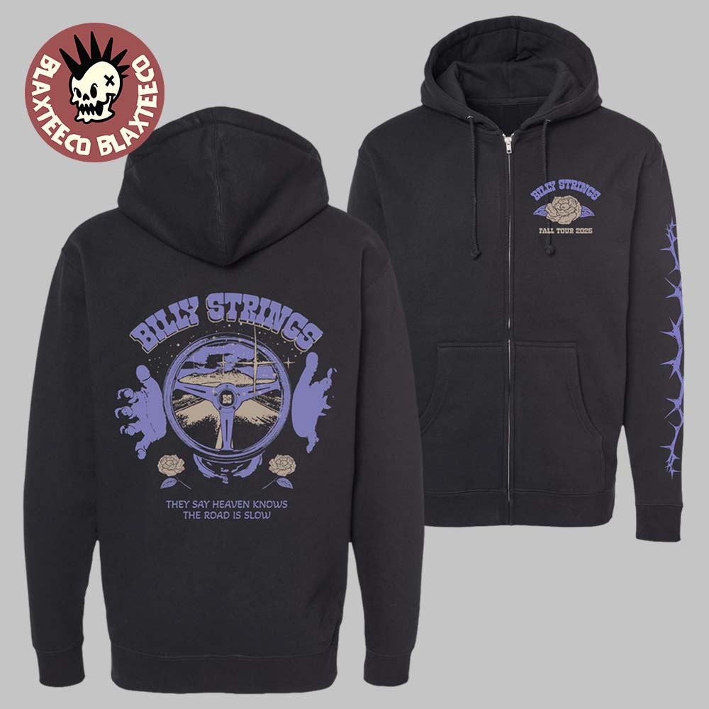 Billy Strings Fall 2025 Tour North American Merch They Say Heaven Knows The Road Is Slow Steering Wheel Zip Up Hoodie Billy Strings Fall 2025 Tour North American Merch They Say Heaven Knows The Road Is Slow Steering Wheel Zip Up Hoodie