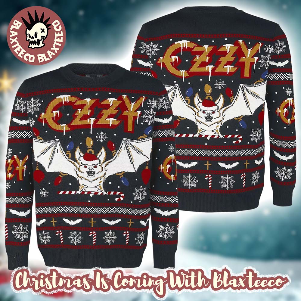 Black Sabbath Ozzy Osbourne Christmas Bat Incident With Santa Hat Holiday Bravado Ugly Christmas Sweater Black Sabbath Ozzy Osbourne Christmas Bat Incident With Santa Hat Holiday Bravado Ugly Christmas Sweater