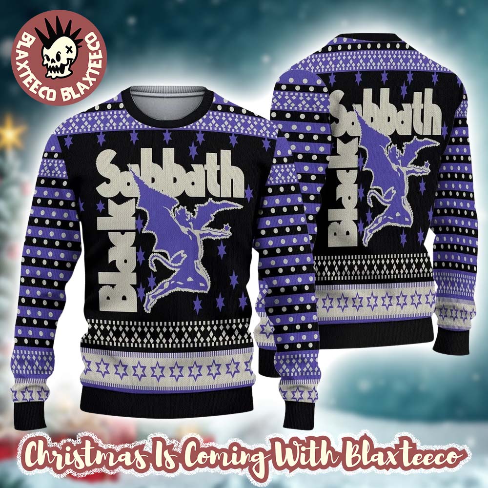 Black Sabbath Ozzy Osbourne Dracula Knitted Black And Purple Ugly Christmas Sweater