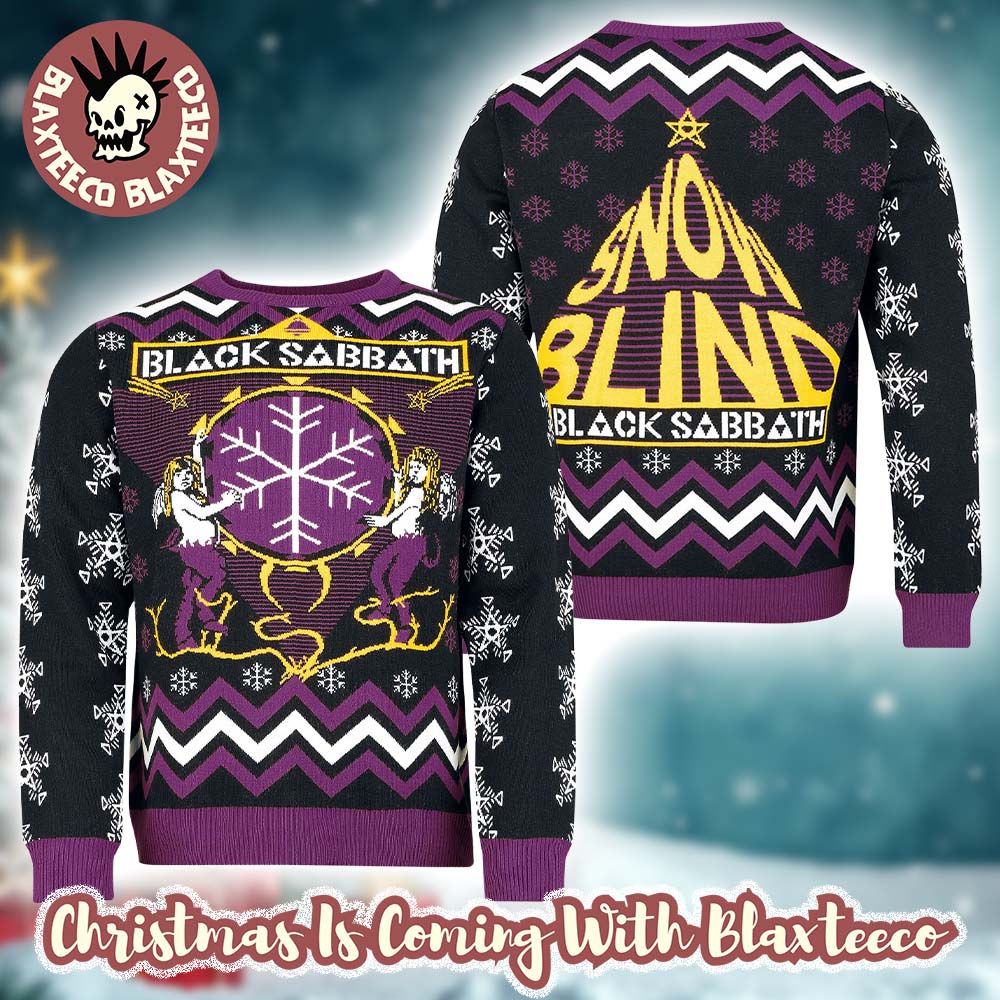 Black Sabbath Snow Blind Festive Gothic Cherubs Demons Snowflakes 2025 Purple Holiday Sweater Christmas Jumper
