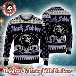 Black Sabbath The Death Skeleton Holding Candy Crane Gift For Fans Ugly Christmas Sweater