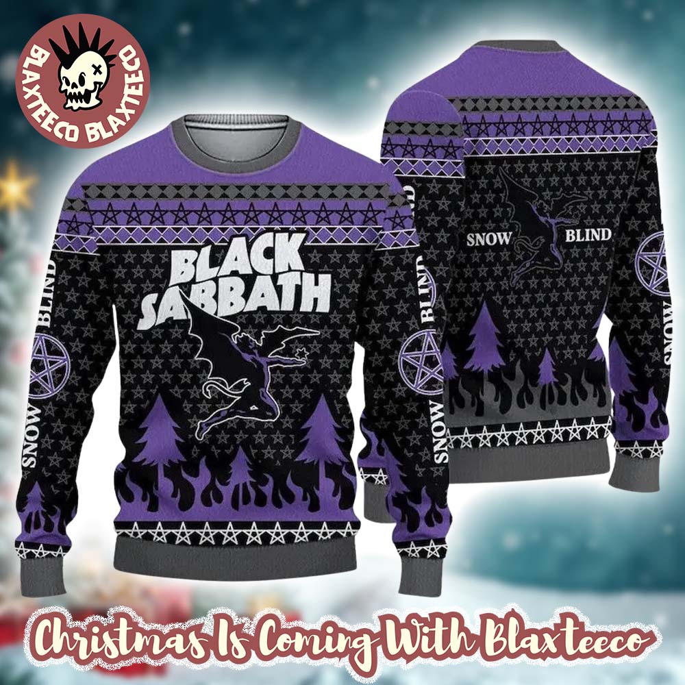 Black Sabbathh Ozzy Osbourne Dracula Snow Blind Satan Star Black And Purple Knitted Ugly Christmas Sweater