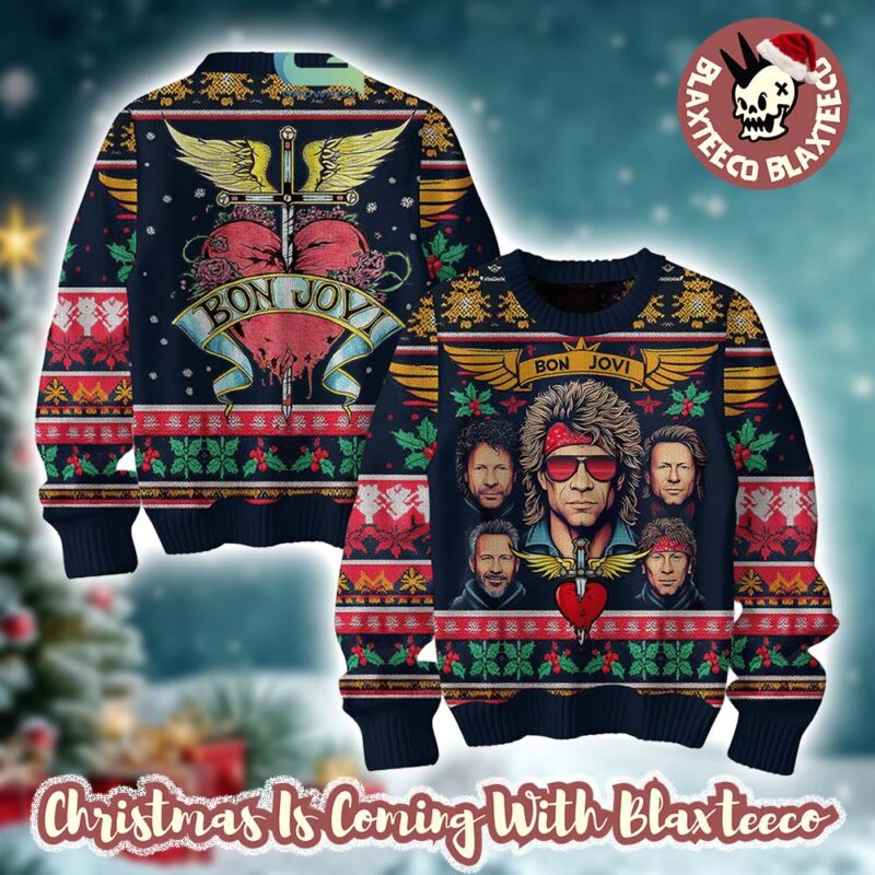 Bon Jovi Band Members Signature The Pain Of Heartbreak Ugly Christmas Sweater Ab7US l9jjix.jpg