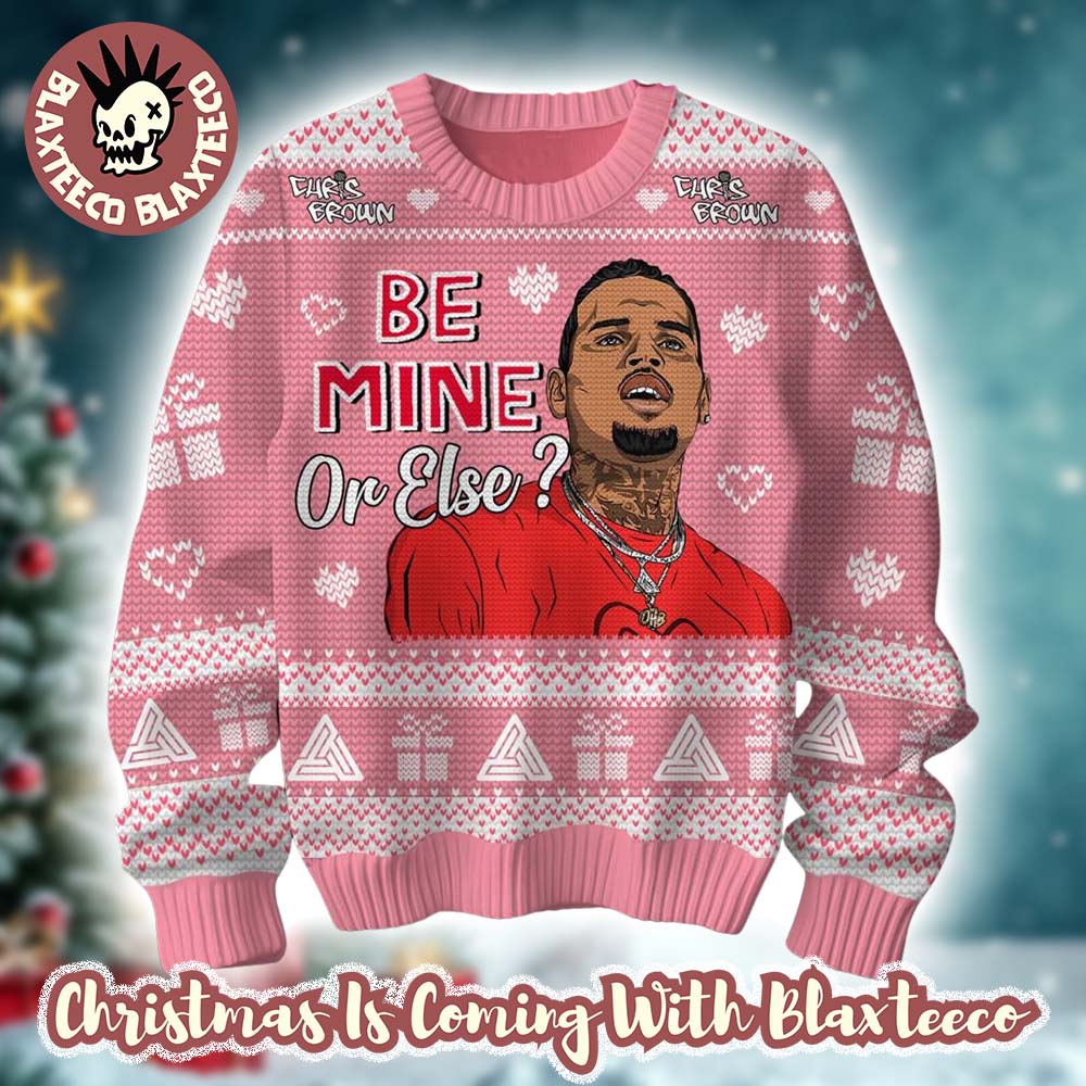 Chris Brown Be Mine Or Else Knitted Pink Ugly Christmas Sweater