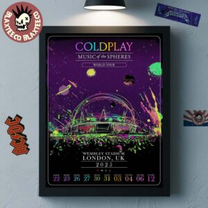 Coldplay London UK Music Of The Spheres 2025 Tour Poster At Wembley Stadium Second Edition For September 2025 Shows Splatter Watercolor Style Poster Canvas