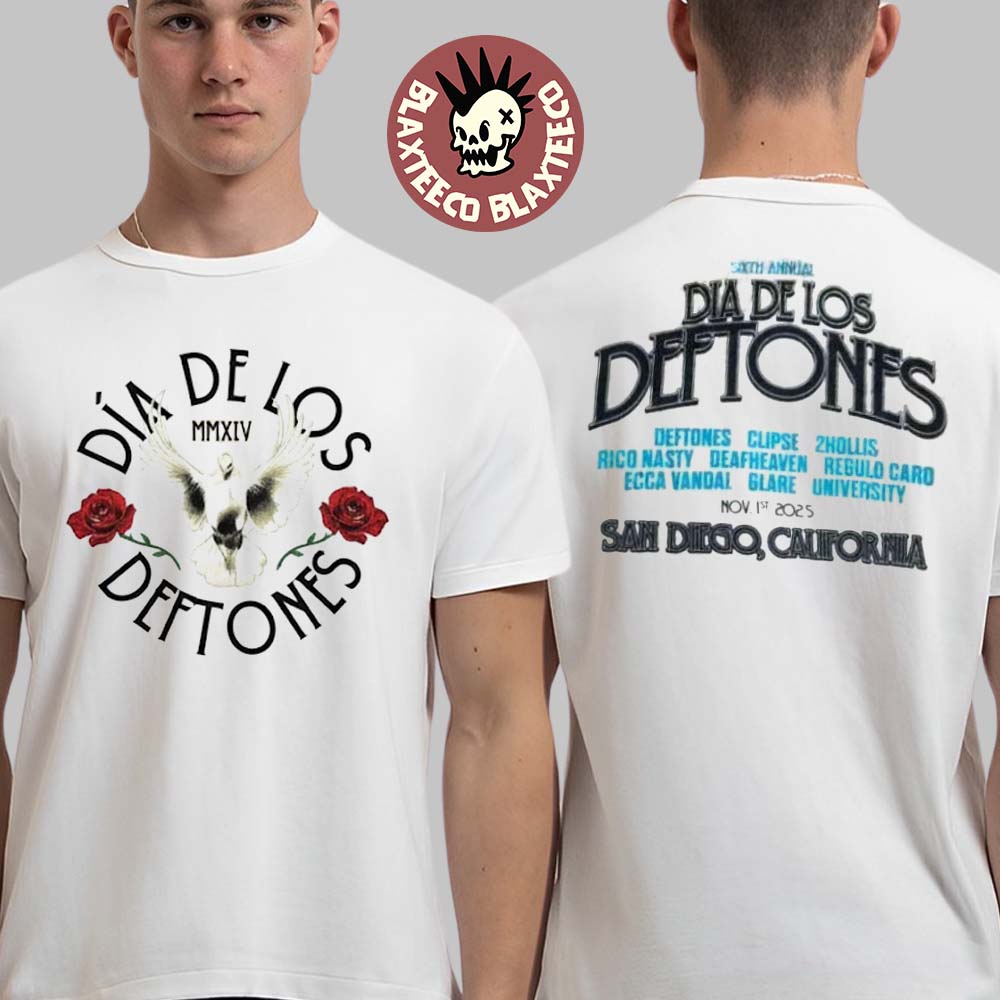 Deftones Dia De Los 2025 Merch In San Diego CA At Petco Park On November 1 2025 Pigeon And Roses Two Sided T-Shirt
