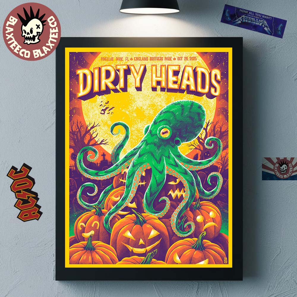Dirty Heads Pinellas Park Florida 2025 Show Poster At England Brothers Park On October 26 2025 The Octopus And The Pumpkins Halloween 2025 Art Poster Canvas