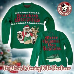 Dropkick Murphys Funny Santa And Reindeer Merry Christmas You Bastards Knitted Green Ugly Sweater