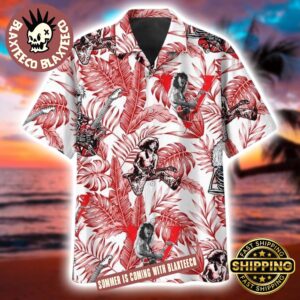 Eddie Van Halen Hard Rock Guitar Signature Red Leaf Tropical Pattern Hawaiian Shirt