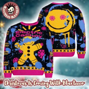 Electric Callboy Gingerbread Man And Smiley Face Splatter Color 2025 Holiday Sweater Christmas Jumper Multicolour
