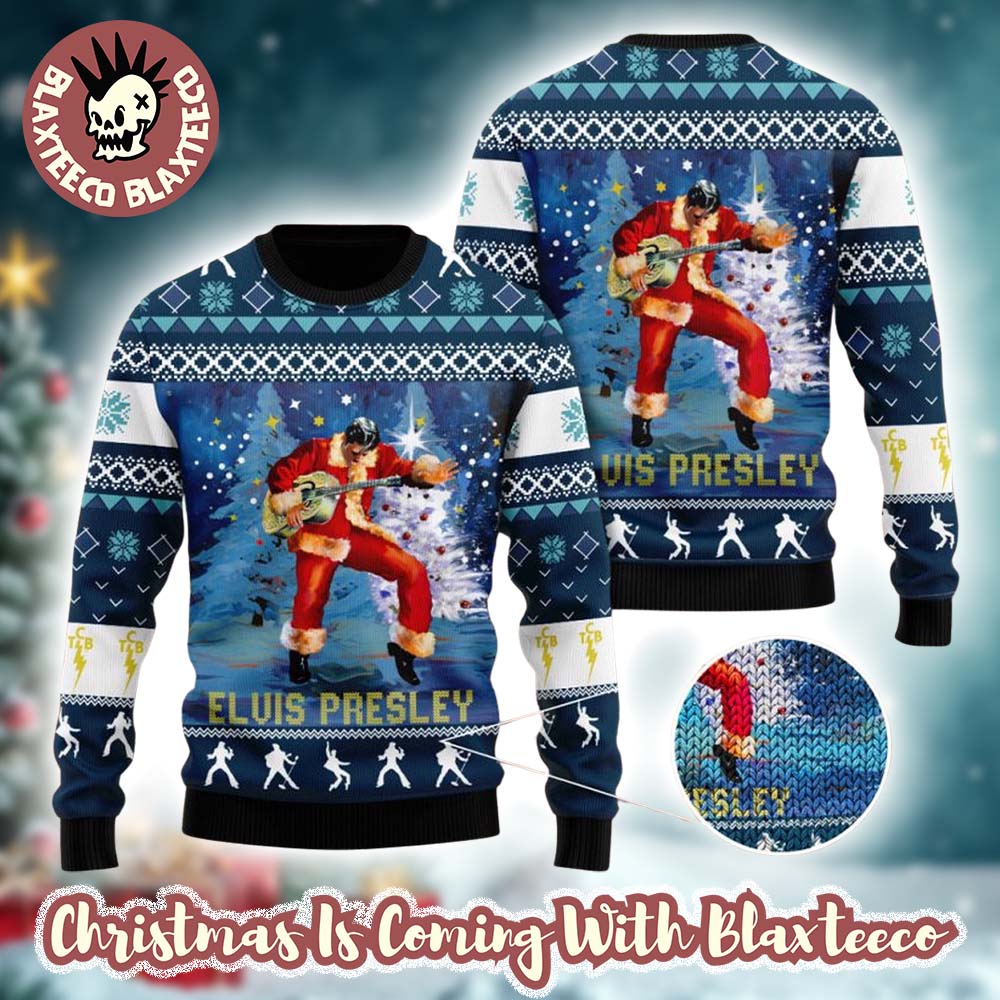 Elvis Presley With Santa Claus Costume Playing Guitar Gift For Fans Ugly Christmas Sweater Elvis Presley With Santa Claus Costume Playing Guitar Gift For Fans Ugly Christmas Sweater