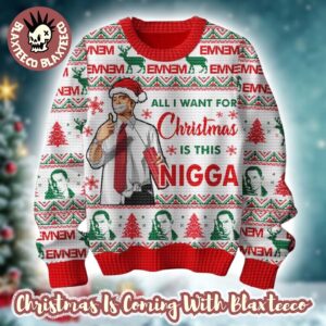 Eminem All I Want For Christmas Is This Nigga Knitted White Ugly Christmas Sweater