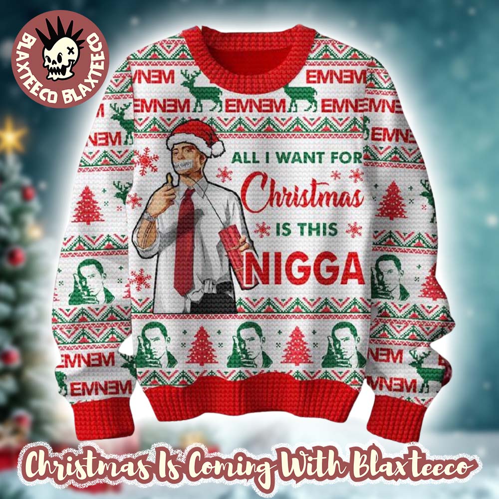 Eminem All I Want For Christmas Is This Nigga Knitted White Ugly Christmas Sweater Eminem All I Want For Christmas Is This Nigga Knitted White Ugly Christmas Sweater
