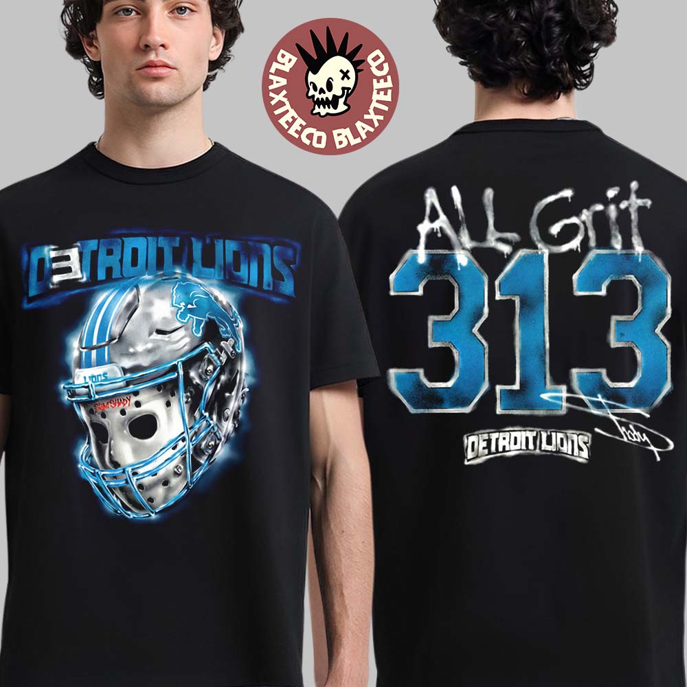 Eminem x Detroit Lions Hockey Mask And Helmet All Grit 313 T-Shirt Eminem x Detroit Lions Hockey Mask And Helmet All Grit 313 T-Shirt