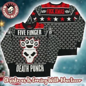 Five Finger Death Punch Fuck Xmas Bear Fist Pattern Ugly Christmas Sweater