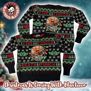 Five Finger Death Punch Signature Skull With Christmas Lights Holiday Gift Ugly Christmas Sweater