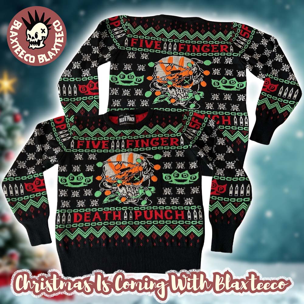 Five Finger Death Punch Signature Skull With Christmas Lights Holiday Gift Ugly Christmas Sweater Five Finger Death Punch Signature Skull With Christmas Lights Holiday Gift Ugly Christmas Sweater