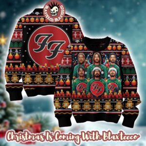 Foo Fighters Band Members Wearing FF Sweater Holiday Style 2025 Ugly Christmas Sweater