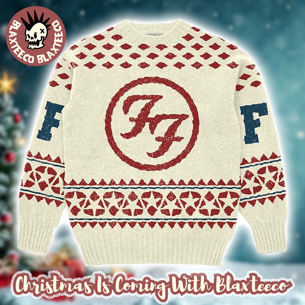 Foo Fighters Big Logo Holiday Knitted Cream Ugly Christmas Sweater Foo Fighters Big Logo Holiday Knitted Cream Ugly Christmas Sweater