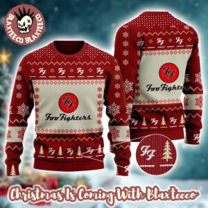 Foo Fighters Signature Logo With Snowflakes Pattern Holiday Red Ugly Christmas Sweater