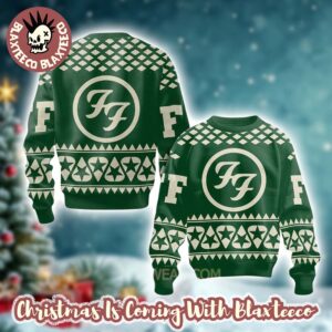 Foo Fighters Star Green Logo Guitar Pick Pattern Knitted Green Ugly Christmas Sweater