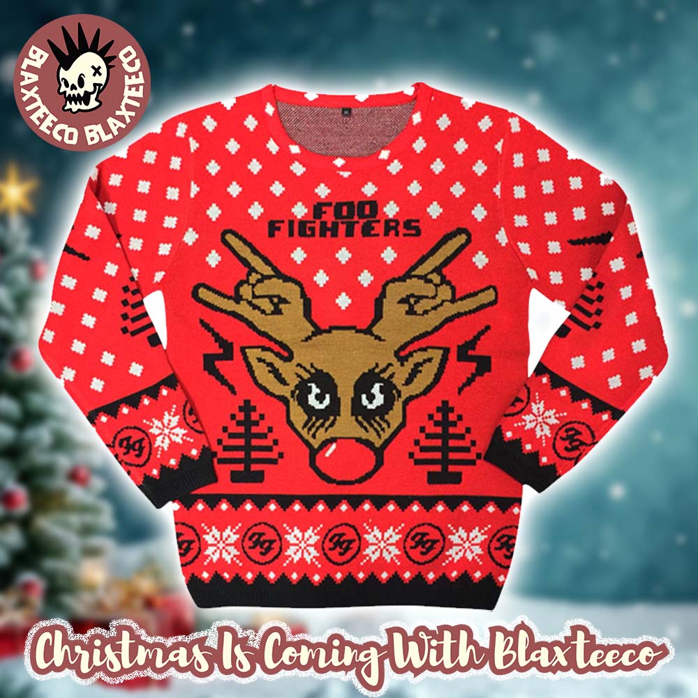 Foo Fighters The Foos FooDolph Reindeer Holiday Ugly Christmas Sweater Foo Fighters The Foos FooDolph Reindeer Holiday Ugly Christmas Sweater
