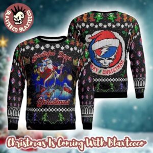 Grateful Dead Merry Christmas Santa Claus Knitted Black Ugly Christmas Sweater