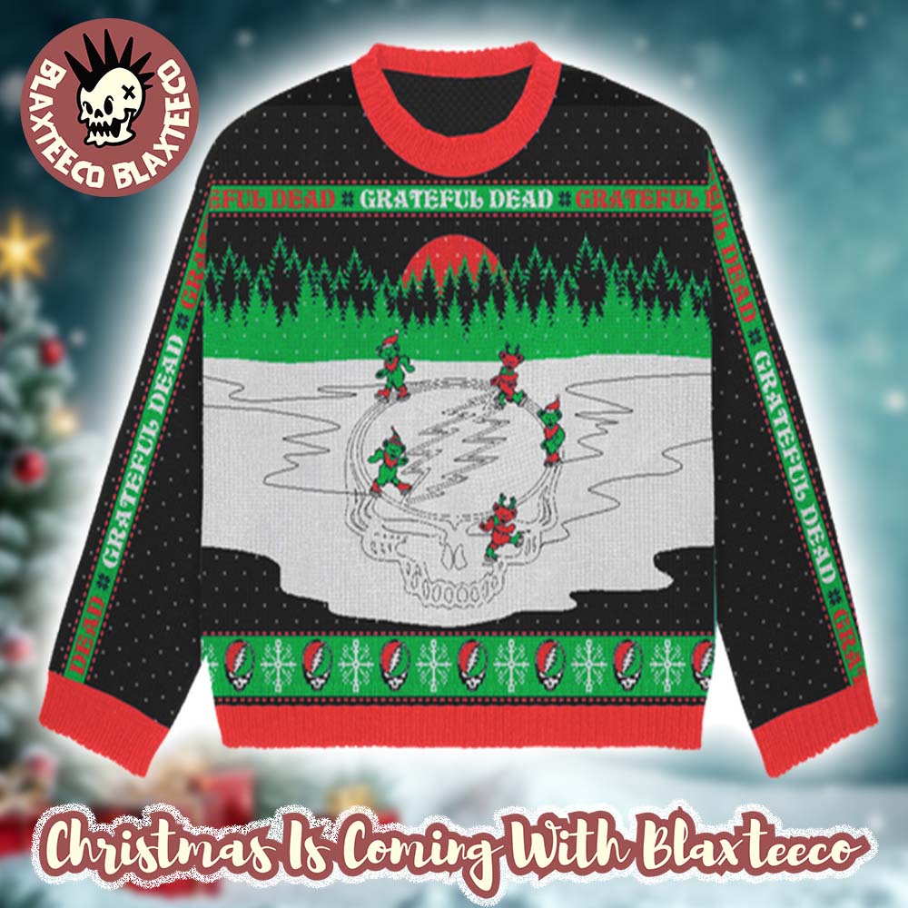 Grateful Dead Skating Dancing Bears Holiday Collection Ugly Christmas Sweater Grateful Dead Skating Dancing Bears Holiday Collection Ugly Christmas Sweater